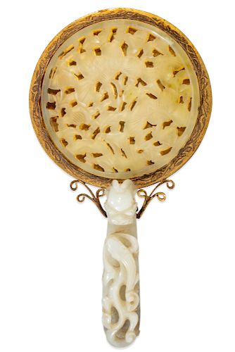 TWO CHINESE JADE CARVINGS MOUNTED