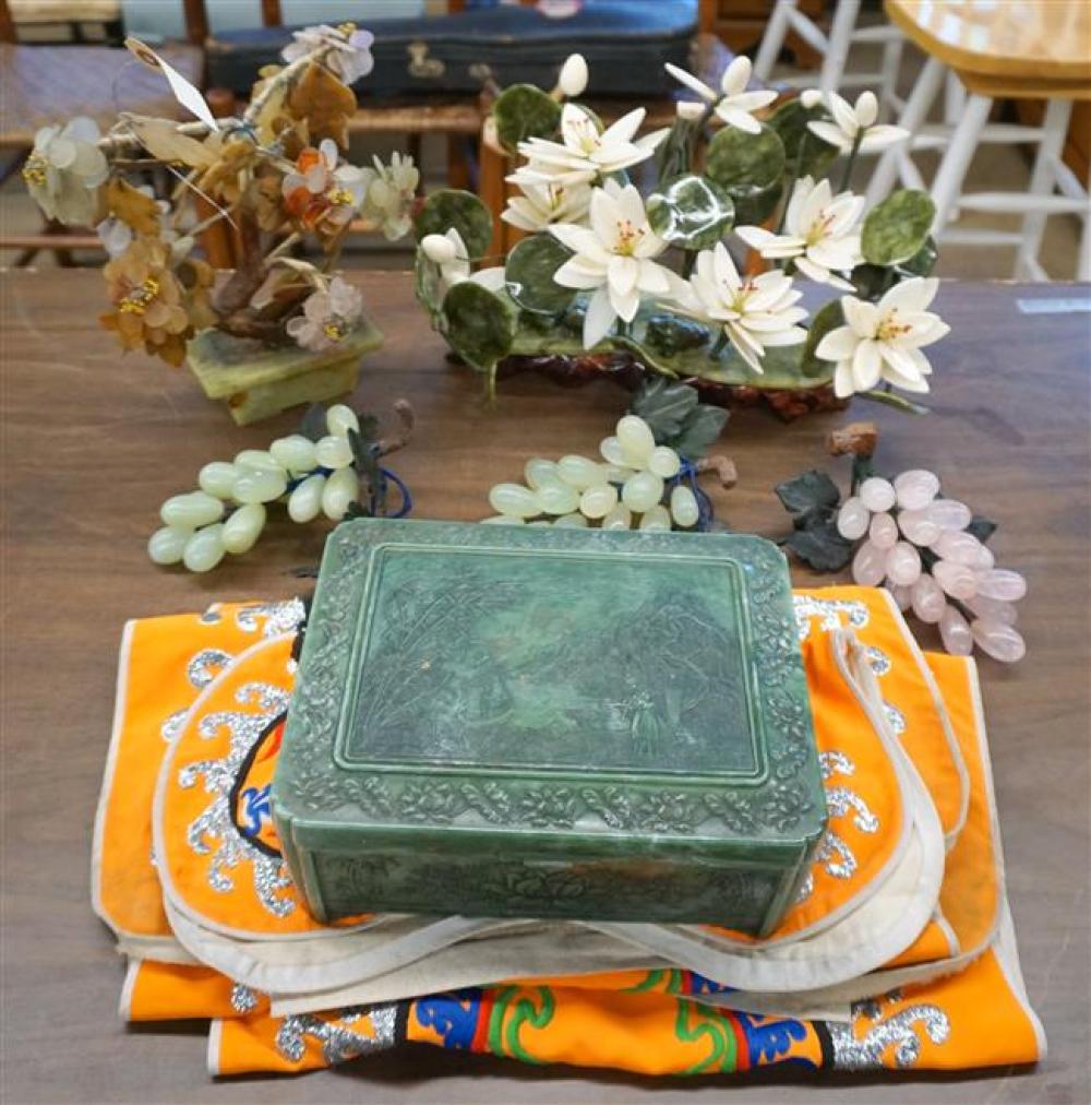 TWO CHINESE JADE FLOWERING TREES,