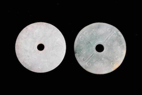 TWO CHINESE JADE INCISED ARCHAISTIC