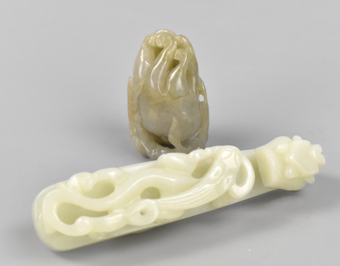 TWO CHINESE JADE OBJECTS: BELT HOOK