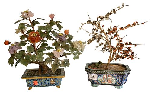 TWO CHINESE JADE TREES, HAVING