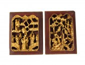 TWO CHINESE LACQUER WOODEN PAN