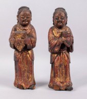 TWO CHINESE LACQUERED WOOD FIG