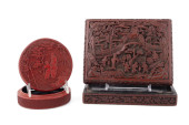 TWO CHINESE LIDDED CINNABAR RE