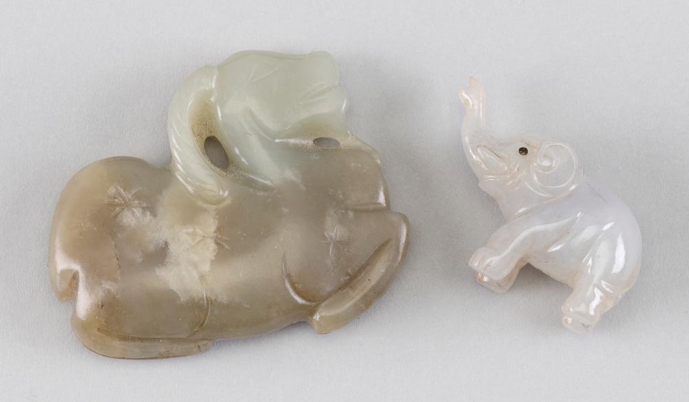 TWO CHINESE LIGHT CELADON/GRAY JADE