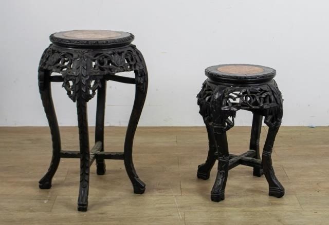 TWO CHINESE MARBLE INSET SIDE