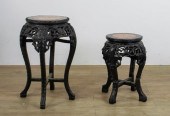 TWO CHINESE MARBLE INSET SIDE