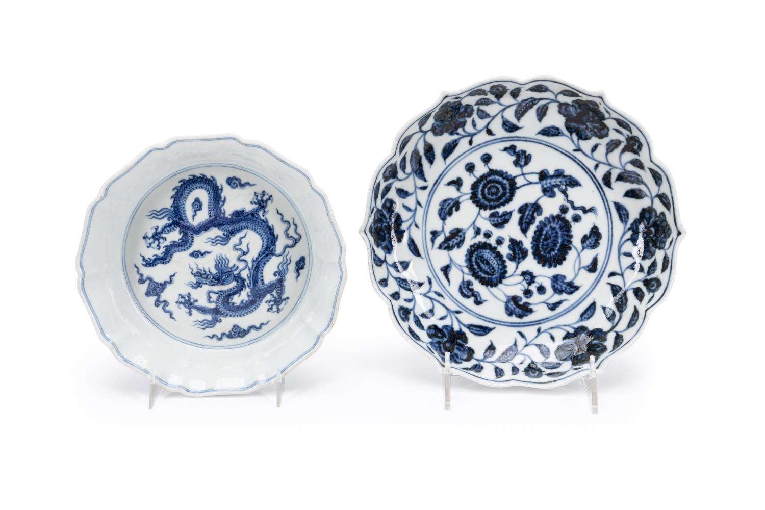 TWO CHINESE MING STYLE BLUE AND