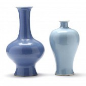 TWO CHINESE MONOCHROME BLUE GL