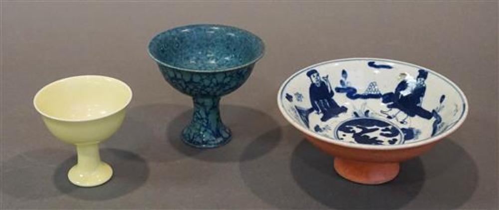 TWO CHINESE MONOCHROME GLAZE STEM