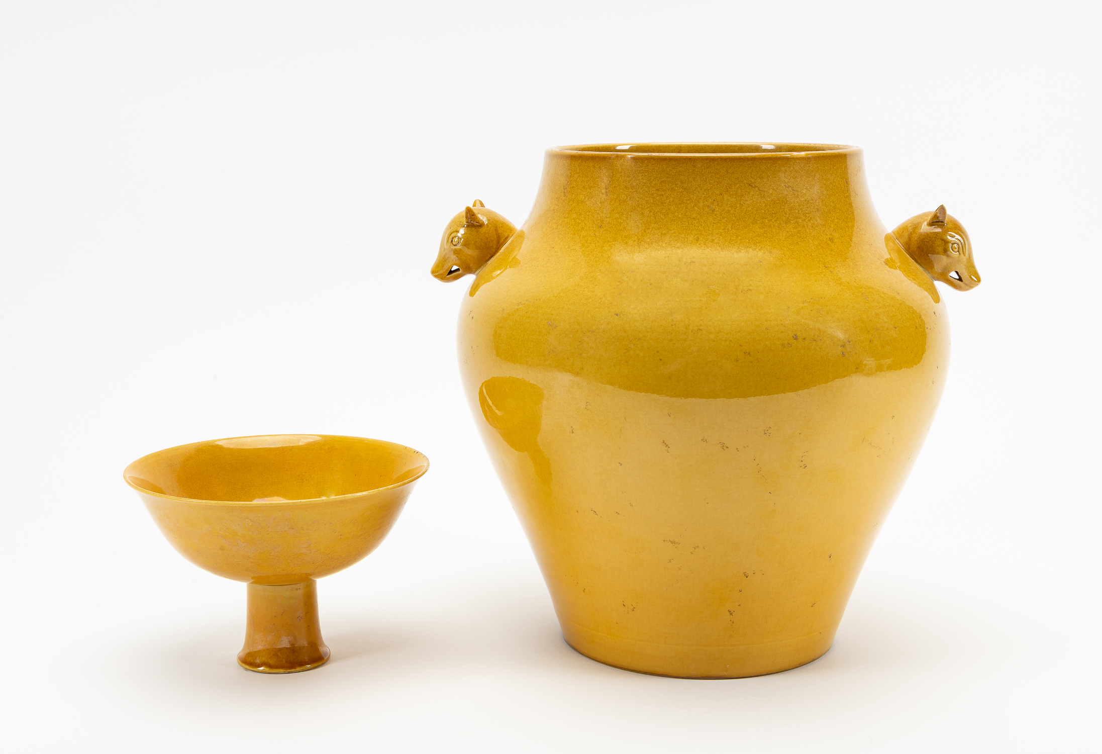 TWO CHINESE MONOCHROME YELLOW