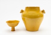 TWO CHINESE MONOCHROME YELLOW