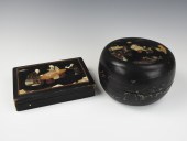 TWO CHINESE MOP INLAID LACQUER