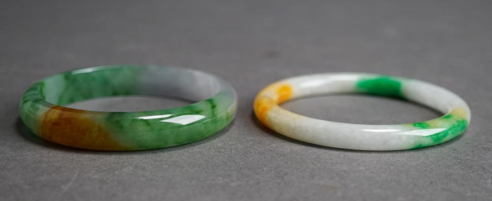 TWO CHINESE MOTTLED JADE BANGLE