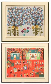 TWO CHINESE NAIVE ART TEMPERAS