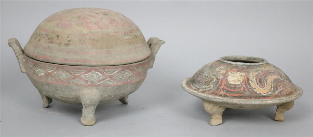 TWO CHINESE PAINTED POTTERY