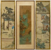 Two Chinese paintings, hanging