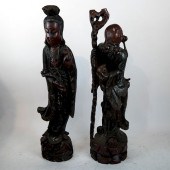 TWO CHINESE PALATIAL WOOD SCUL