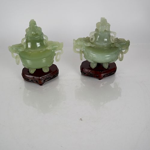 TWO CHINESE PALE GREEN JADE