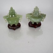 TWO CHINESE PALE GREEN JADE TR