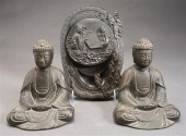 TWO CHINESE PATINATED METAL BU