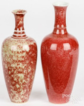 TWO CHINESE PEACH BLOOM VASES<