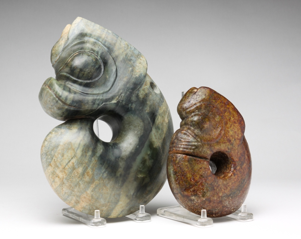TWO CHINESE PIG DRAGON STONE