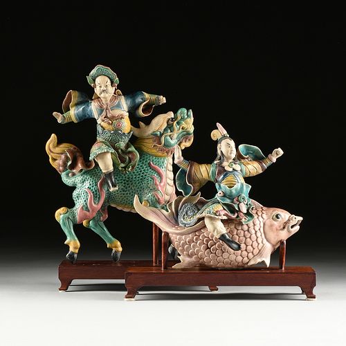 TWO CHINESE POLYCHROME GLAZED
