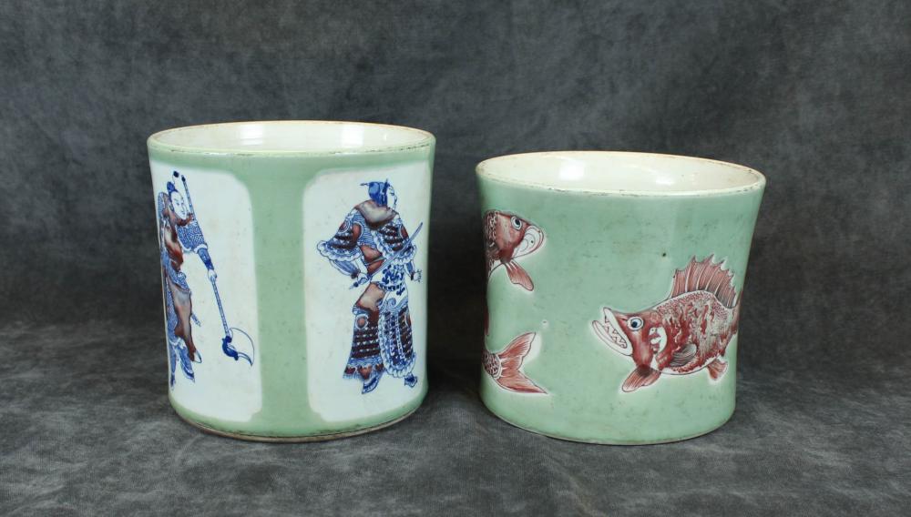 TWO CHINESE PORCELAIN BRUSH POTSTWO