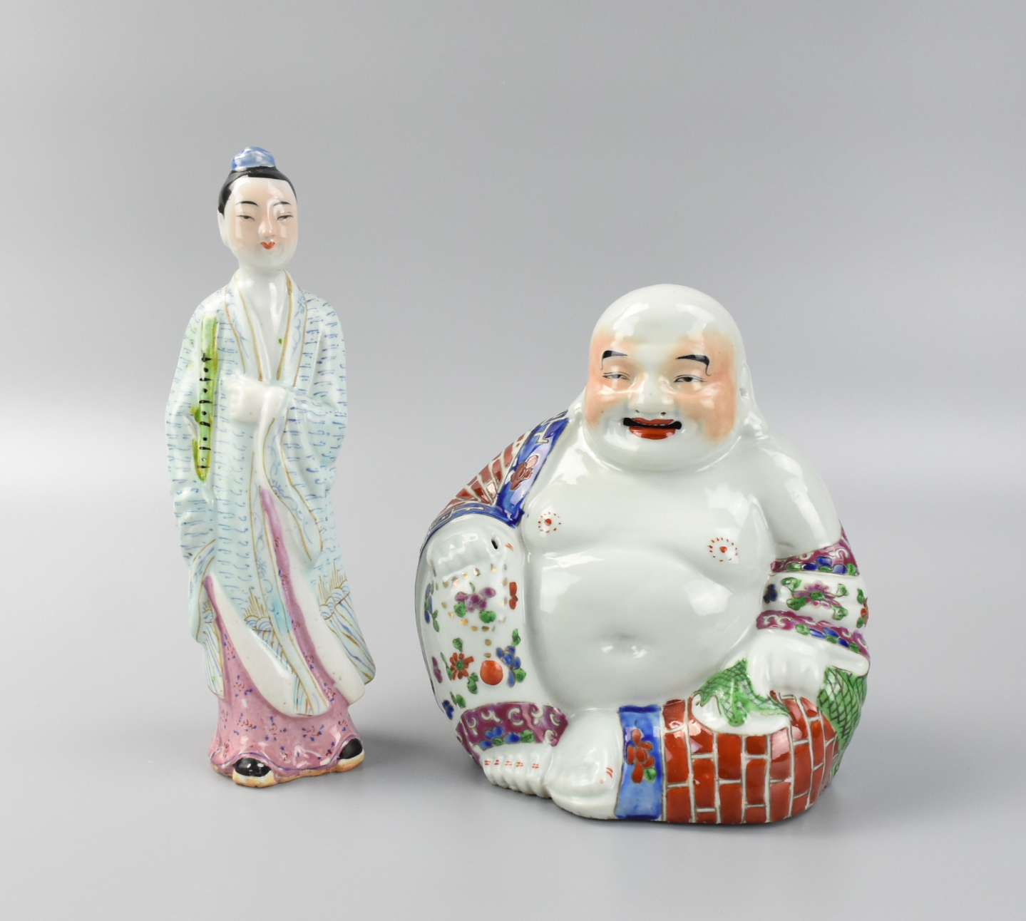 TWO CHINESE PORCELAIN BUDDHA