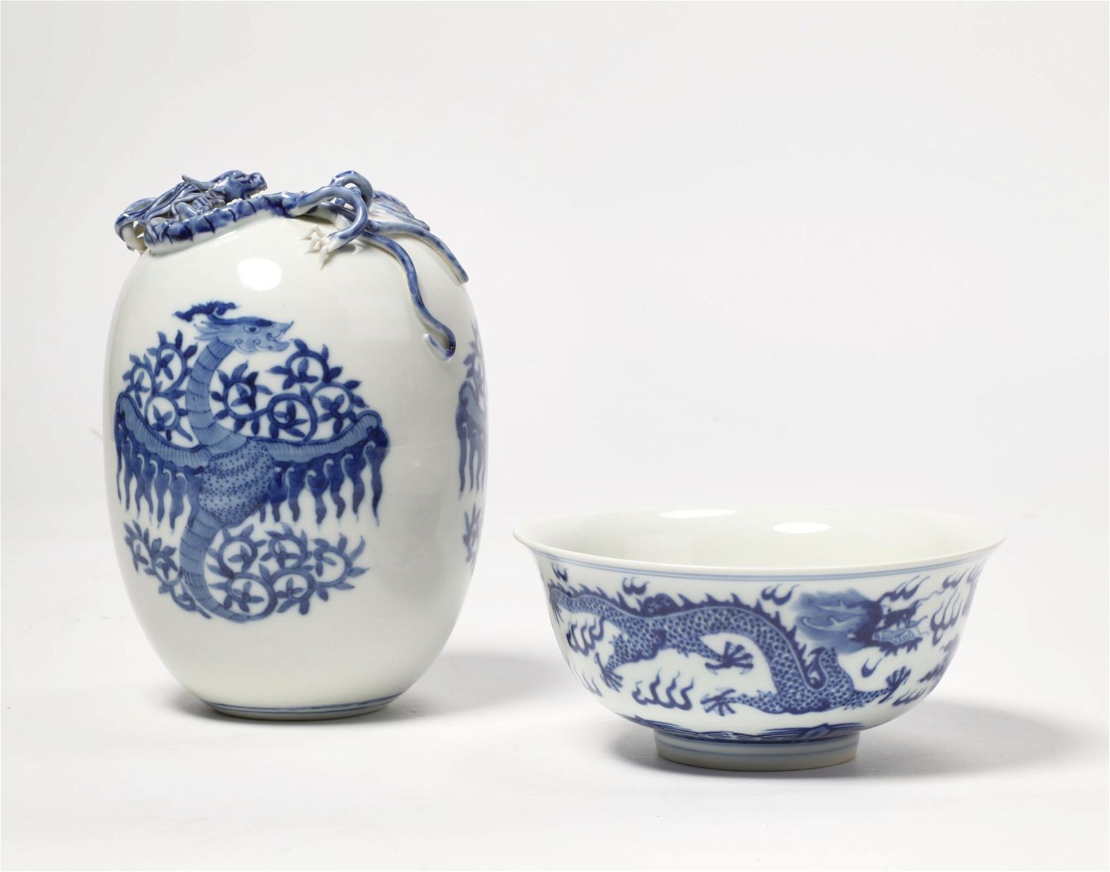 TWO CHINESE PORCELAIN DRAGON
