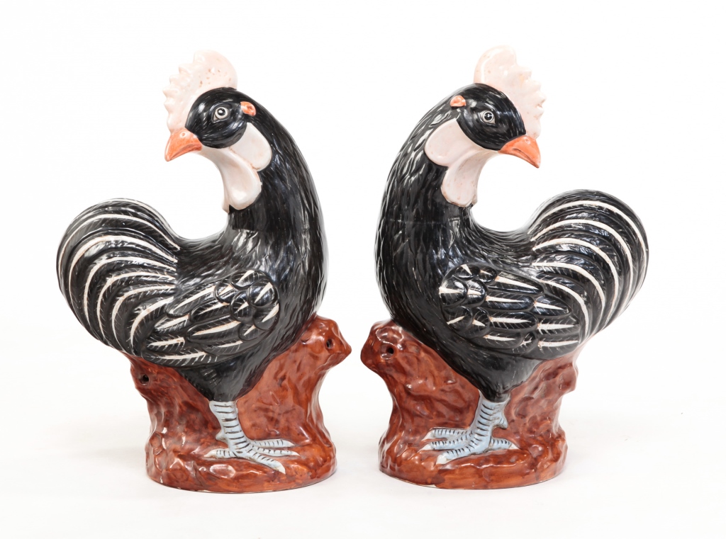 TWO CHINESE PORCELAIN ROOSTERS.