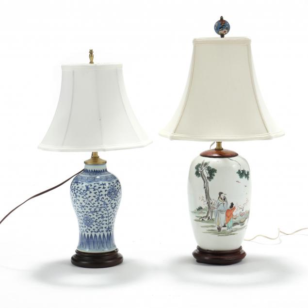 TWO CHINESE PORCELAIN VASE LAMPS
