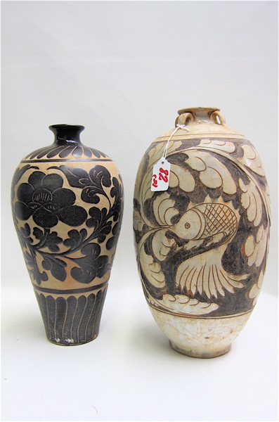 TWO CHINESE POTTERY VASES: the