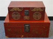 TWO CHINESE RED DECORATED PARC