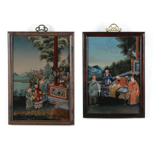 TWO CHINESE REVERSE GLASS PAINTINGS