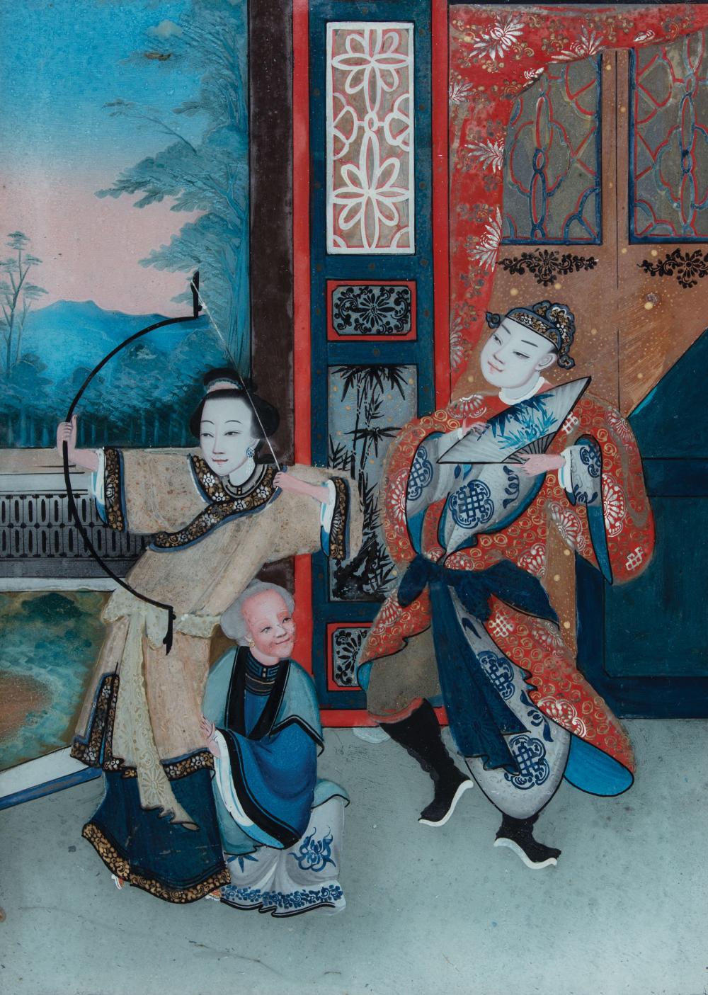 TWO CHINESE REVERSE GLASS