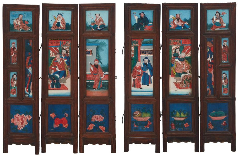 TWO CHINESE REVERSE PAINTED TABLE