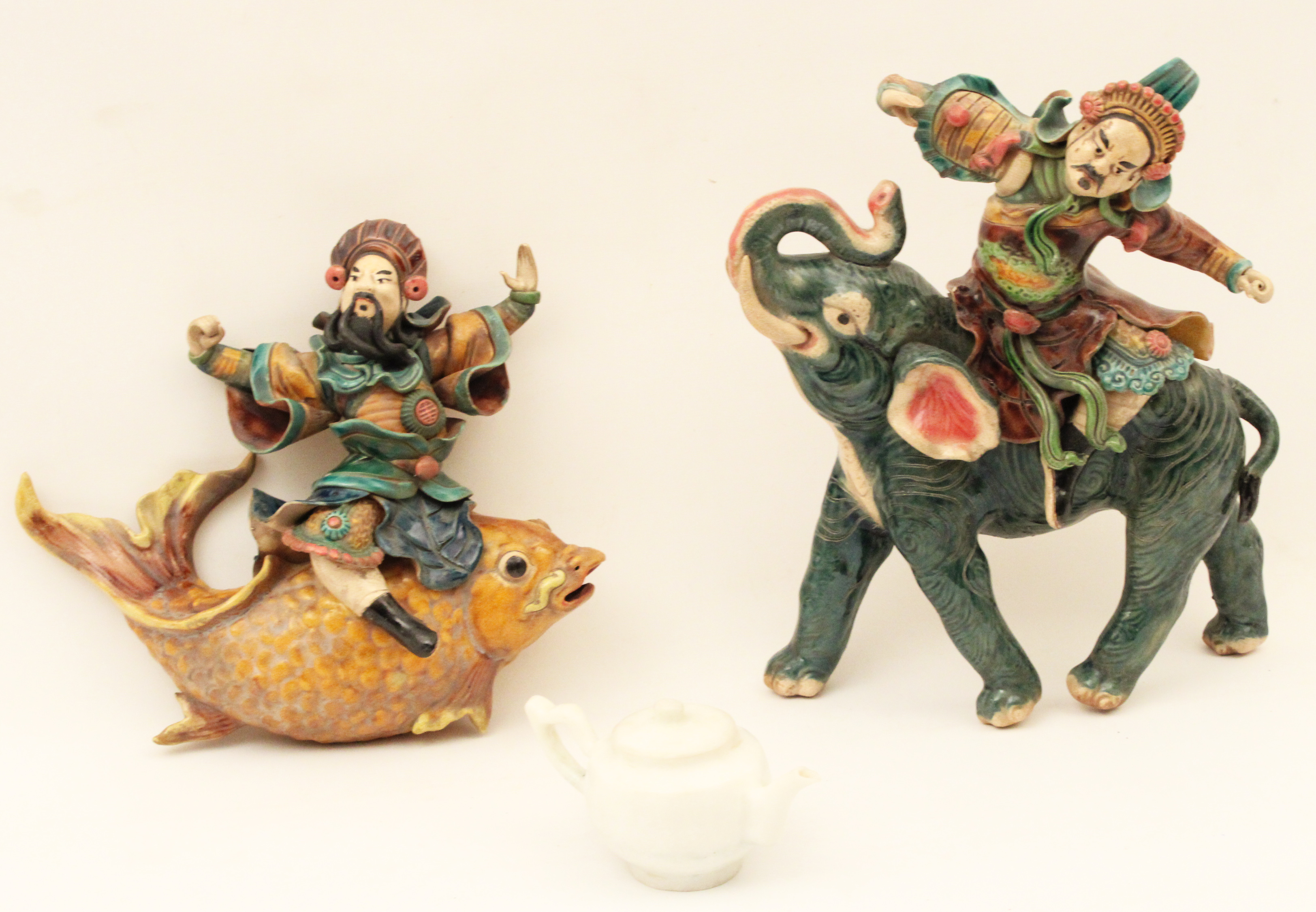 TWO CHINESE ROOF TILES AND JADE Two