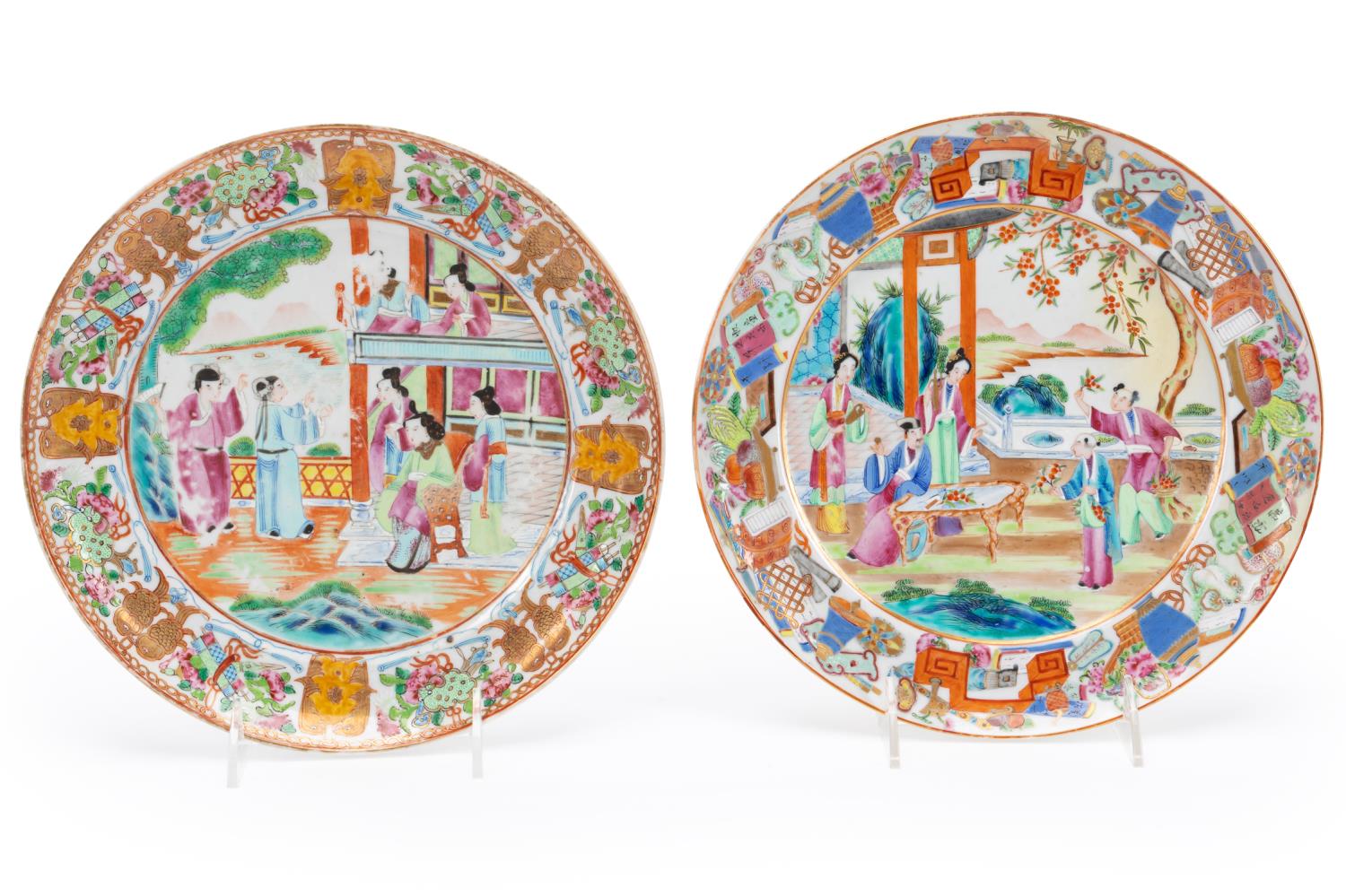 TWO CHINESE ROSE MANDARIN FIGURAL