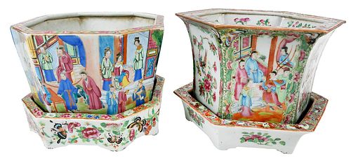 TWO CHINESE ROSE MEDALLION PLANTERS