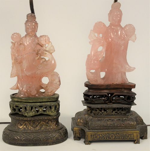 TWO CHINESE ROSE QUARTZ FIGURES