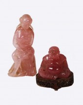 TWO CHINESE ROSE QUARTZ FIGURE