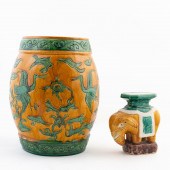 TWO CHINESE SANCAI GLAZE GARDE