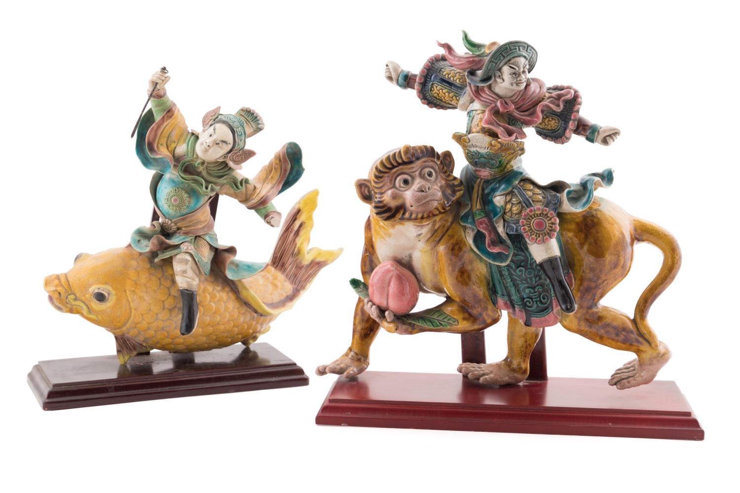 TWO CHINESE SANCAI GLAZED ROOF