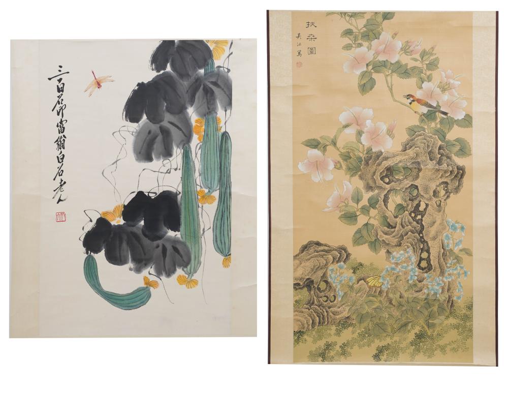 TWO CHINESE SCROLLSeach: painted on