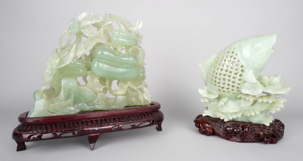 TWO CHINESE SERPENTINE CARVINGS
