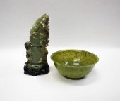 TWO CHINESE SERPENTINE STONE C