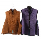 TWO CHINESE SILK VESTS: PURPLE