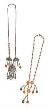 TWO CHINESE SILVER, AGATE AND